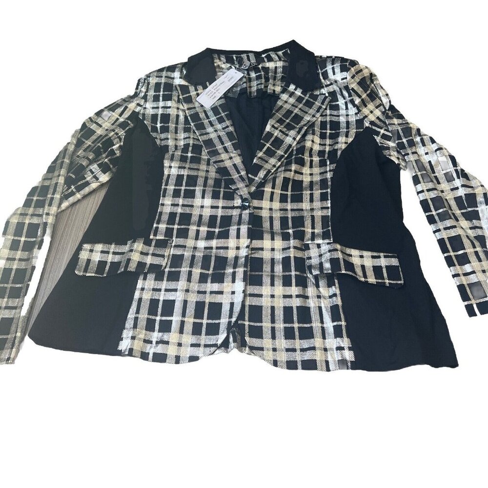 Berek Formal Jacket Foil Gold Plaid Blazer Elegant Top Size Large